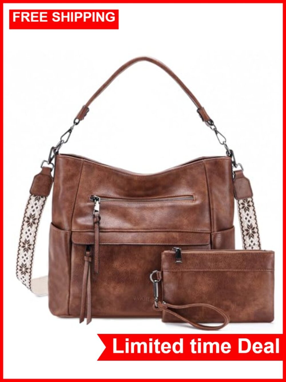 Large Hobo Purse for Women with RFID Wallet Set, Vegan Leather Shoulder